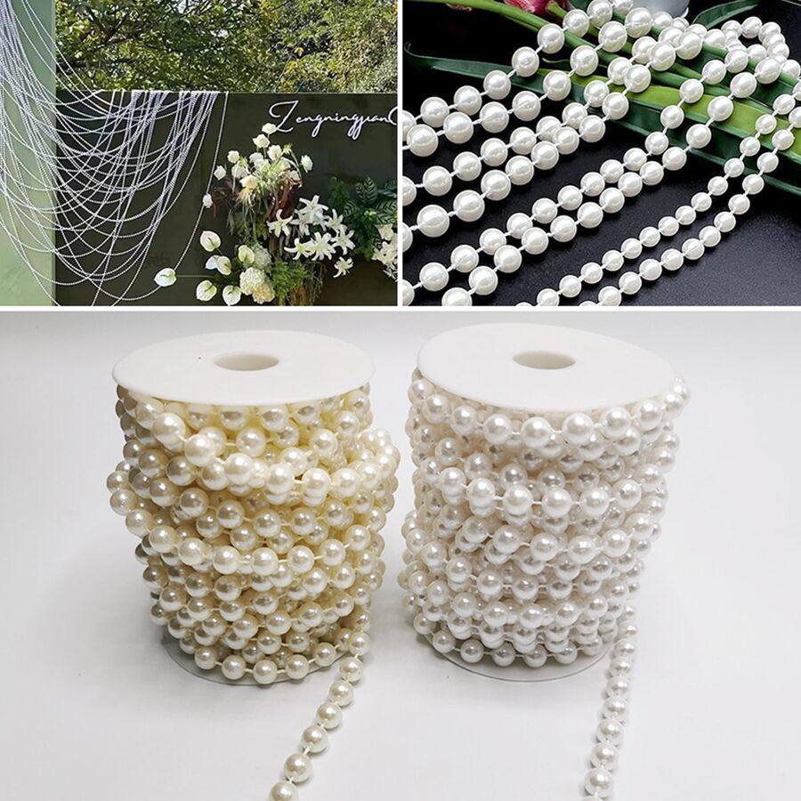 6-8mm Wedding Faux Pearl Garland, Bridal Home Decor, Faux Pearl Beaded String, Hanging Curtain Beads - 8cm white connecting pearl 10m[1pcs] - View 1