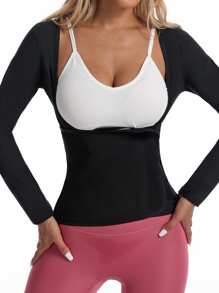 运动户外桑拿套装女士出汗塑身热腰训练紧身胸衣长袖衬衫健身上衣减肥腰带健身房配件腹部瘦身束腹带，腰带腹部瘦身束腹带 - 銀色 - 查看 4