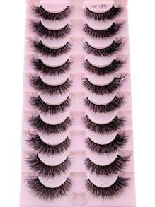 10 对自然纤长假睫毛 3D 浓密卷曲人造貂皮睫毛延长自然仿貂皮睫毛，适用于美容条睫毛、睫毛、睫毛、假睫毛 - 黑色 - 查看 6