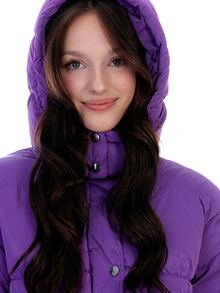 Chamarra Acolchada Corta Para Mujer Con Capucha Desmontable - Morado - Ver 4