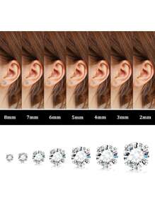 7对不锈钢扁平耳钉，立方氧化锆耳骨钉（2毫米/3毫米/4毫米/5毫米/6毫米/7毫米/8毫米） - 銀色 - 查看 6