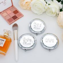 1入組白色便攜折疊手持化妝鏡帶不銹鋼邊框和水晶玻璃,女傭的伴娘禮物適合婚禮派對