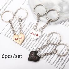 1 Set De 6 Piezas De Llaveros Magnéticos Unisex Creativos Con Diseño De Corazón Y Patrón De Ekg Para Amantes, Llavero De Latido Del Corazón Para Decoración De Mochilas - Multicolor - Ver 2