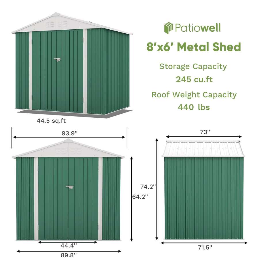 Patiowell Outdoor Storage Shed 8x6 FT, Garden Tool Storage Shed With