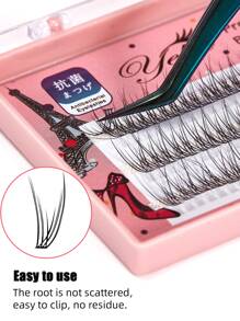 yelix 120 簇预制鱼尾形假睫毛漫画睫毛自嫁接 DIY 簇状浓密燕尾睫毛 0.07C 卷翘睫毛簇、睫毛簇、单根睫毛、睫毛、假睫毛 - 黑色 - 查看 5