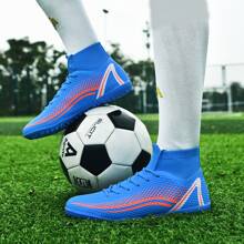 Professional Soccer Shoes For Teenagers & Adults, Short Studs For Training, Indoor Competition, High Top, Unisex, Black/white/blue, Eu Size 35-45