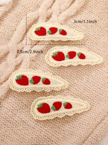 4入組/套可愛草莓和櫻桃圖案髮夾,適用於校園聚會、旅行和拍照