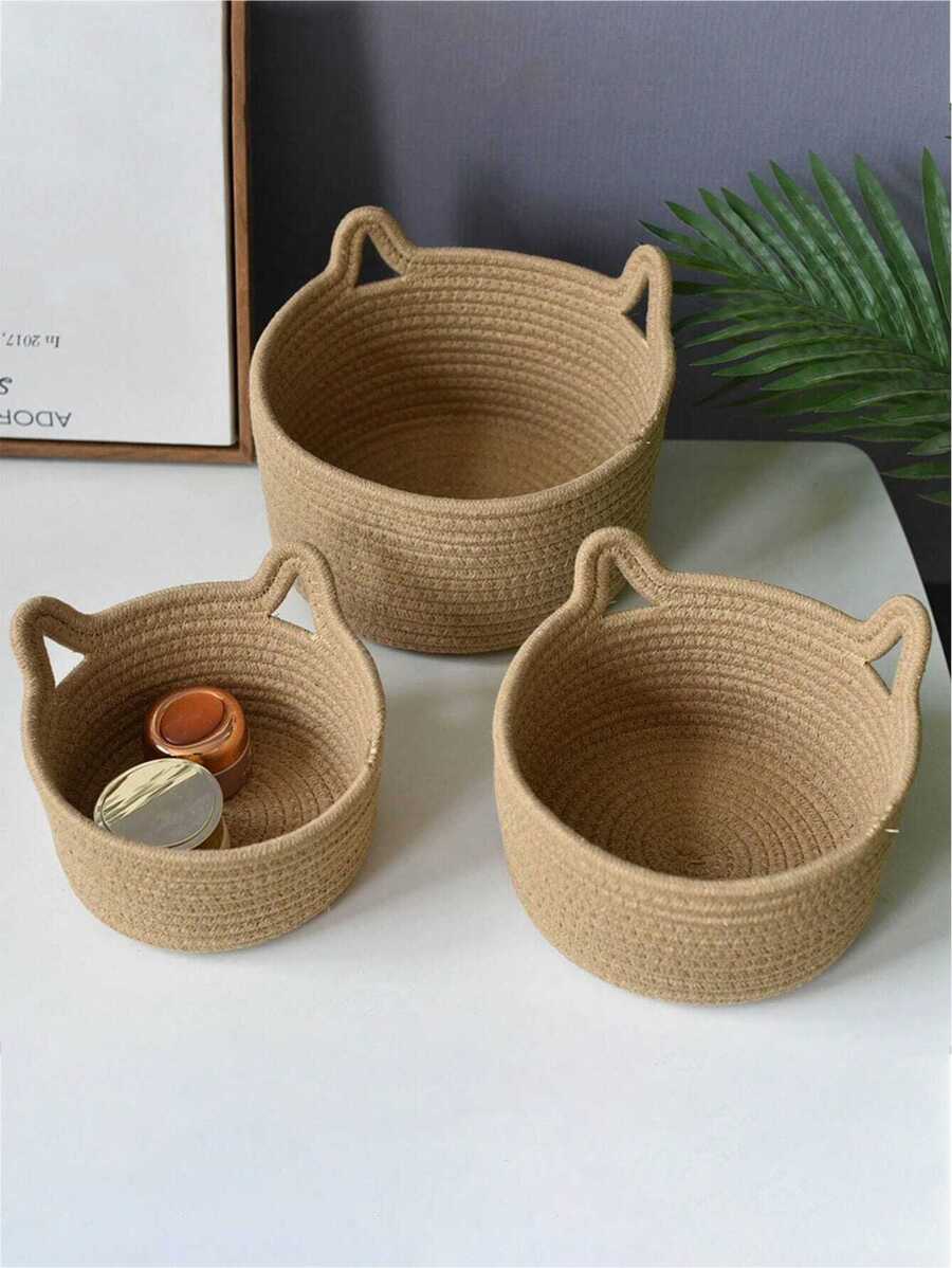 Handwoven Cat Design Rope Storage Basket For Living Room, Bedroom, Desk, Bedside, Four Colors Optional, Metal Frame Garden Planters, Modern Bohemian Rope Hanging Baskets, Natural Mix Rattan Accents For Coastal Vibes Patio Decor,For Back To School