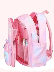 1入組新風格基本學校女孩後背包帶冰箱側開口,可愛公主設計,輕便和減壓,兒童單肩包