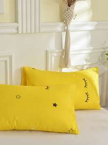 2入組滌綸柔軟的和厚睫毛圖案枕套不附帶填充,黃色的背景床上用品枕頭覆蓋 - 卡通 - 查看 1