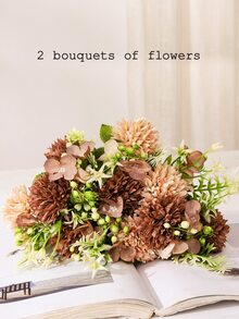 1入組5朵la Fleur Joyeuse乒乓菊花束,有7種顏色,秋季風格,馬卡龍色彩搭配,人造花,攝影道具,裝飾用品 - 咖啡棕 - 查看 5