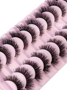 10 对自然纤长假睫毛 3D 浓密卷曲人造貂皮睫毛延长自然仿貂皮睫毛，适用于美容条睫毛、睫毛、睫毛、假睫毛 - 黑色 - 查看 9