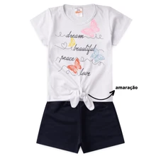Conjunto Feminino Infantil Verão, com estampa Borboleta Tam 1 ao 14 anos
