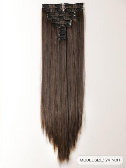 HEYPINK Light Brown Clip-In Hair Extensions, 24 Inch, 12 Pieces, Long Straight Synthetic Hair Extensions, Suitable For Women And Girls Daily Use., Halloween