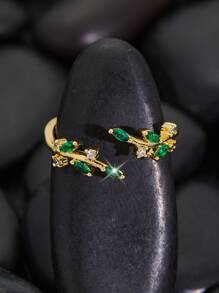 1pc Adjustable Open Green Mom Love Wedding & Festival Gift Ring - Gold - View 3