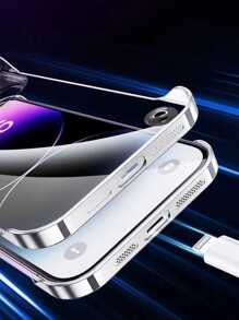 1pc Frameless Half-Covered Anti-Fall Electroplated Protective Phone Case Compatible With IPhone 16/11, 15 Pro Max, 14 Pro Max - Silver - View 4
