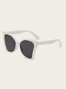 1pc Ladies' White Cat Eye Sunglasses For Day-to-day Use - White - View 3