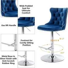 2/4/6 Piece Set Adjustable Swivel Bar Stools, Dining Bar Chairs With Velvet Tufted Back, Metal Base, Footrest For Home Bar, Dining Room, Kitchen Island. - 藍銀 - 查看 5