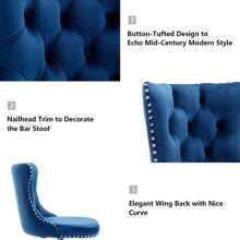 2/4/6 Piece Set Adjustable Swivel Bar Stools, Dining Bar Chairs With Velvet Tufted Back, Metal Base, Footrest For Home Bar, Dining Room, Kitchen Island. - 藍銀 - 查看 6
