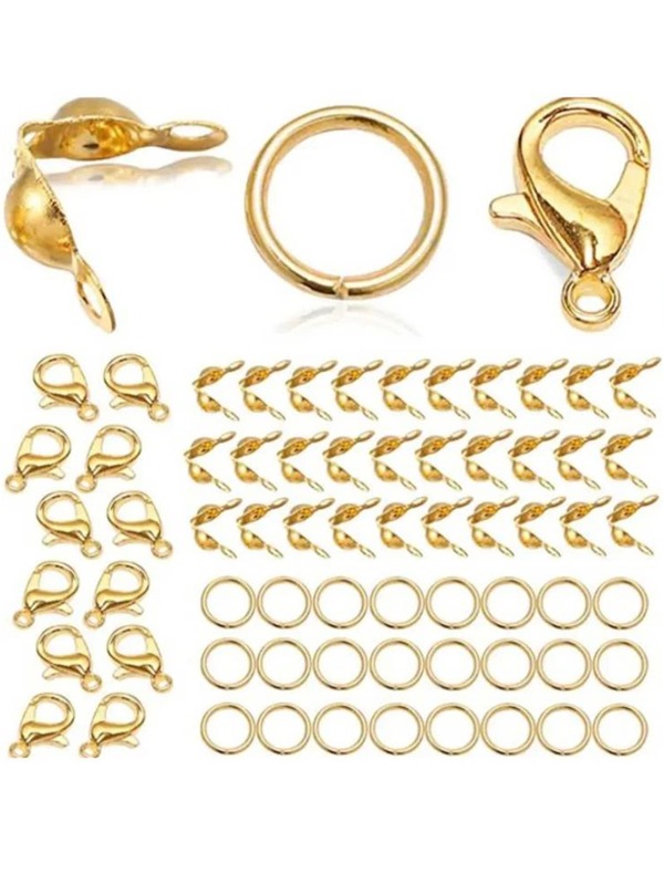 180 piezas/paquete Fabricación de joyas suministros Kit incluido 50 piezas abierto saltar anillos Conectores , 50 piezas cuenta punta & con 30 piezas Broches de langosta , Pulsera con collar Artesanía de bricolaje Accesorios ( dorado & plata )