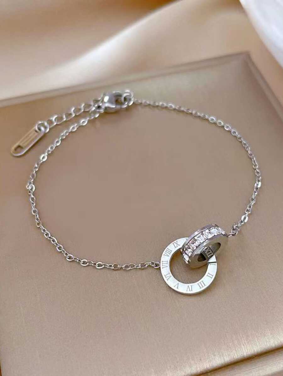 1pc Stainless Steel Simple & Versatile & Sweet & Roman Numeral Design & Ins Inspired Elegant Bracelet, Ideal For Daily Wear - Silver - View 1