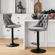 2/4/6 Piece Set Adjustable Swivel Bar Stools, Dining Bar Chairs With Velvet Tufted Back, Metal Base, Footrest For Home Bar, Dining Room, Kitchen Island. - 灰黑色 - View 2