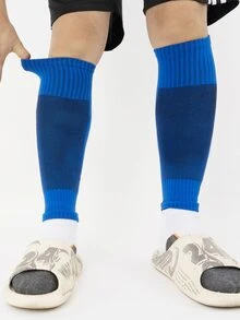 1pair High Tube Sports Soccer Socks With Knee Pads & Leg Cuffs For Player, Anti-friction/shock-proof - Multicolor - View 1