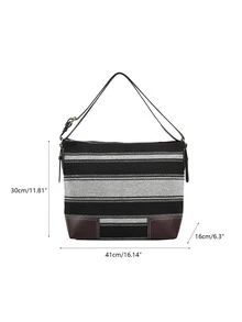 Striped Pattern Large Capacity Women's Shoulder Bag - Black - View 9
