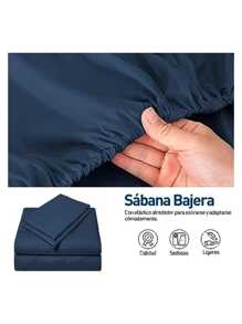 Juego de Sábanas Matrimonial Bluelander, 4 piezas. - Azul - Ver 5