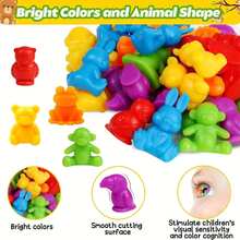 1入組兒童計數和早期教育動物認知玩具套裝，蒙特梭利教具，桶裝包裝，學生、文具、學校用品 - 彩色 - 查看 4