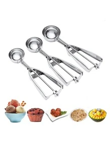 1pc Ice Cream Scoop & Fruit Spoon,Ice Cube,Party,Travel,Wedding,Birthday,Graduation,Bachelorette Party,Bachelorette,Kitchen,Kitchen Items,Storage,Decor,Outdoor. - Silver - View 1