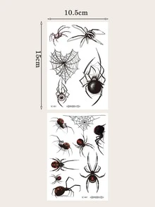 2 hojas Halloween 3d araña Tatuaje temporal Pegatinas - Negro - Ver 4