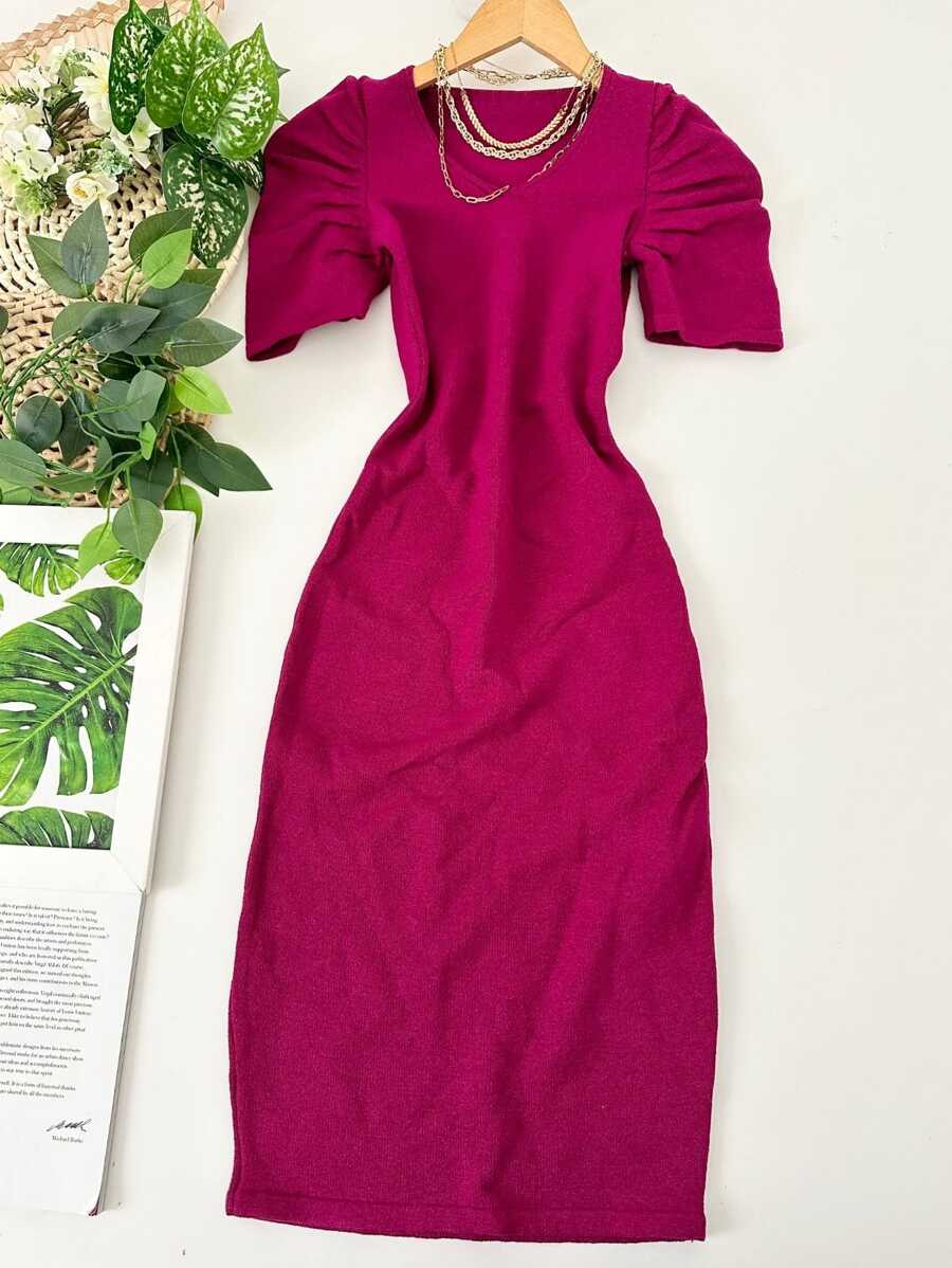 Women Sweater Dresses - 酒紅色 - 查看 1