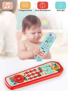 1款嬰幼兒模擬音樂/燈光/教育遙控器玩具,無需電池(有英文、法文、西班牙文模式可選) - 紅色 - 查看 1