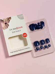 VV MEI JIA ER 24 件珍珠紫藍色方形假腳趾甲閃亮按壓腳趾甲短亞克力假腳趾甲可愛人造海灘全覆蓋腳趾甲藍色適合女士和女孩 24 件和 1 張膠帶和 1 件指甲銼 - 藏蓝色 - 查看 6