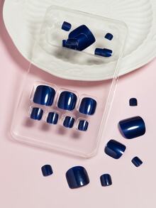 VV MEI JIA ER 24 件珍珠紫藍色方形假腳趾甲閃亮按壓腳趾甲短亞克力假腳趾甲可愛人造海灘全覆蓋腳趾甲藍色適合女士和女孩 24 件和 1 張膠帶和 1 件指甲銼 - 藏蓝色 - 查看 3