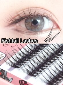 yelix 120 簇预制鱼尾形假睫毛漫画睫毛自嫁接 DIY 簇状浓密燕尾睫毛 0.07C 卷翘睫毛簇、睫毛簇、单根睫毛、睫毛、假睫毛 - 黑色 - 查看 7