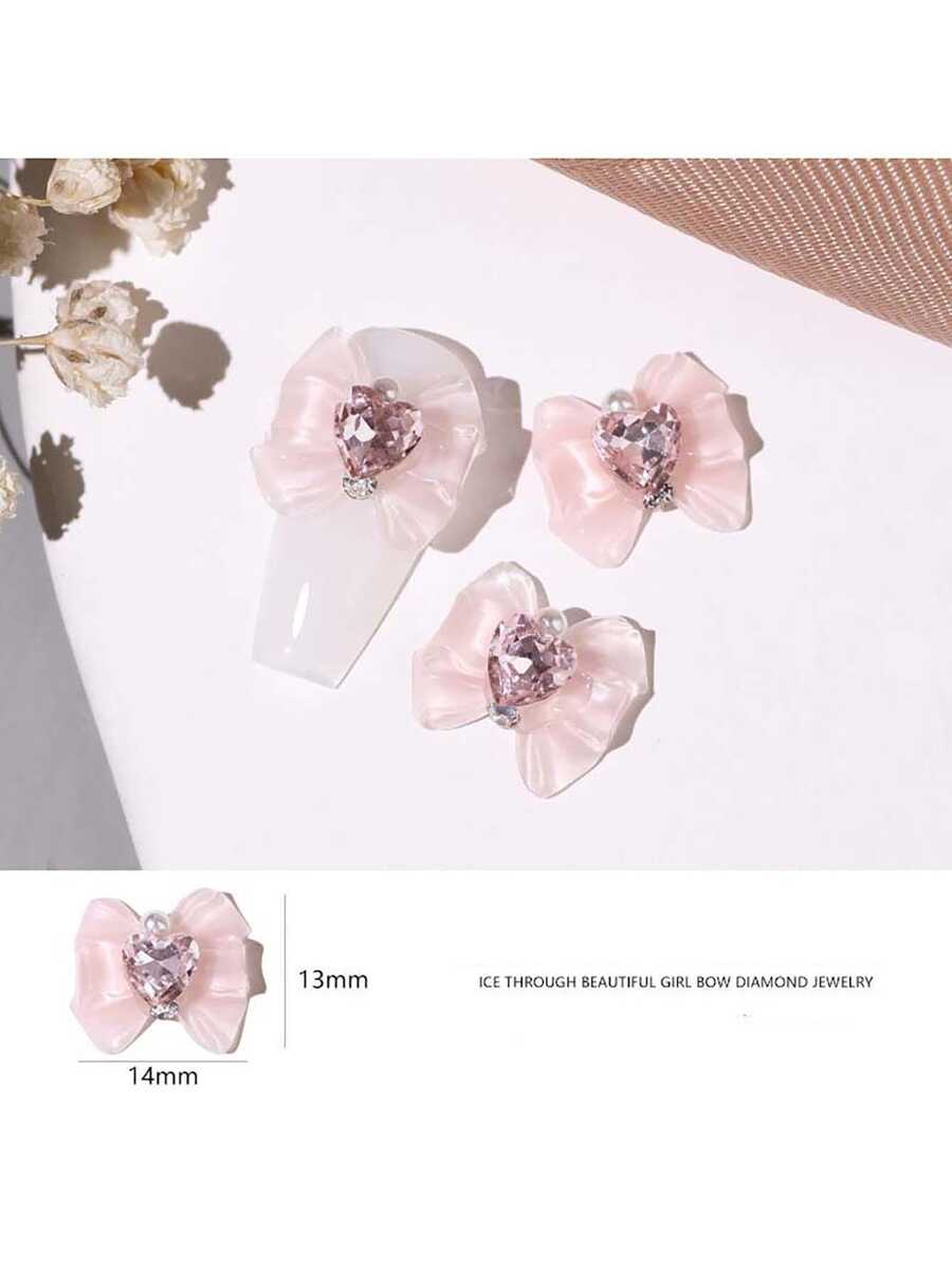 10 件裝心形蝴蝶結設計透明樹脂領帶適用於 Diy 美甲珠寶裝飾 - 粉色 - 查看 1