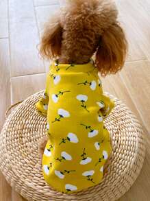 Yellow Floral Printed Lovely Pet Sweatshirt - Yellow - View 5
