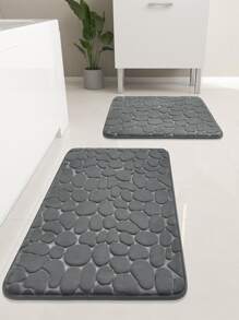 1pc/2pcs/3pcs/4pcs Pebble Shaped Memory Foam Anti-Slip Bathroom Mat Set, Suitable For Bathroom, Toilet, Entrance, Kitchen And Other Decorative Mats Home Bathroom Decor Bath Rug Floor Carpet Outdoor Rug Door Mat Summer Bathroom Accessories - Dark Grey - View 3