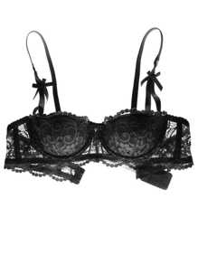Reggiseno Mezza Coppa In Pizzo Sottile E Sexy Con Push-up Per Donne - nero - Visualizzare 7
