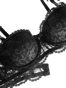 Reggiseno Mezza Coppa In Pizzo Sottile E Sexy Con Push-up Per Donne - nero - Visualizzare 5
