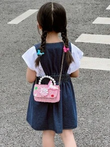 Mini Glitter Decorated Fashionable Faux Pearl Evening Bag - Hot Pink - View 2