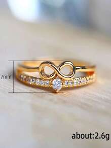 1pc White Zirconia Infinity Symbol Design Fashion Ring, Wedding/Engagement Ring, Gift For Couple - Yellow Gold - View 4