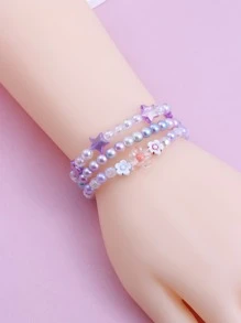 Set de 4 piezas de joyería de cuentas con dije de corazón de acrílico para niñas, incluyendo pulsera y collar, color aleatorio, apto para uso diario - Multicolor - Ver 11