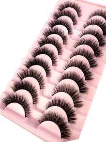 HBZGTLAD 假睫毛,10對超長人造貂皮條假睫毛自然彩妝假睫毛適用於日常約會 - 黑色 - 查看 3