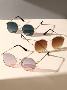 3pcs Classic Metal Geometric Frame Fashionable Black & Pink Sunglasses, Suitable For Music Festivals, Vacations, Daily Life, Outdoor Activities, Stylish Sun Protection, Elegant Matching, Suitable For Family Outings, Trips, Vacations, Summer Beach Holidays And Other Occasions - 彩色 - 查看 2