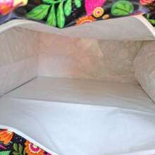 1pc Foldable And Reusable Shopping Bag, Storage Bag, Tote Bag With Black Base And Flower, Grass, And Strawberry Pattern - black flowers and strawberries - View 6