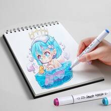 1 Pieza Libreta De Dibujo De Marcador A4 Con Diseño De Chica De Dibujos Animados Con 50 Hojas, Engrosado Cuaderno De Bocetos Pintado A Mano Para Rotuladores De Cómics / Manga / Anime - Negro - Ver 6
