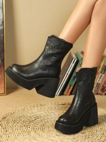 Của phụ nữ Thêu Nêm Gót chân Đúng mốt Giày ống Ankle - màu đen - Xem 2